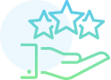 Icon of a hand with stars representing quality