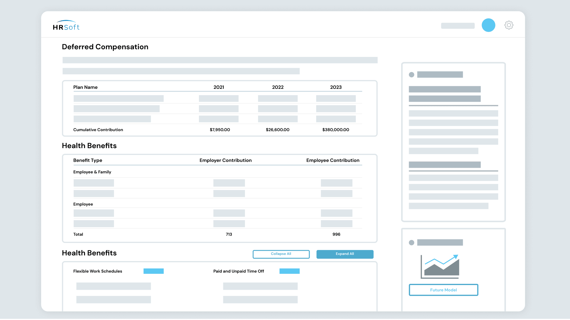 Screenshot of the HRSoft Total Rewards deferred compensation and benefits screen