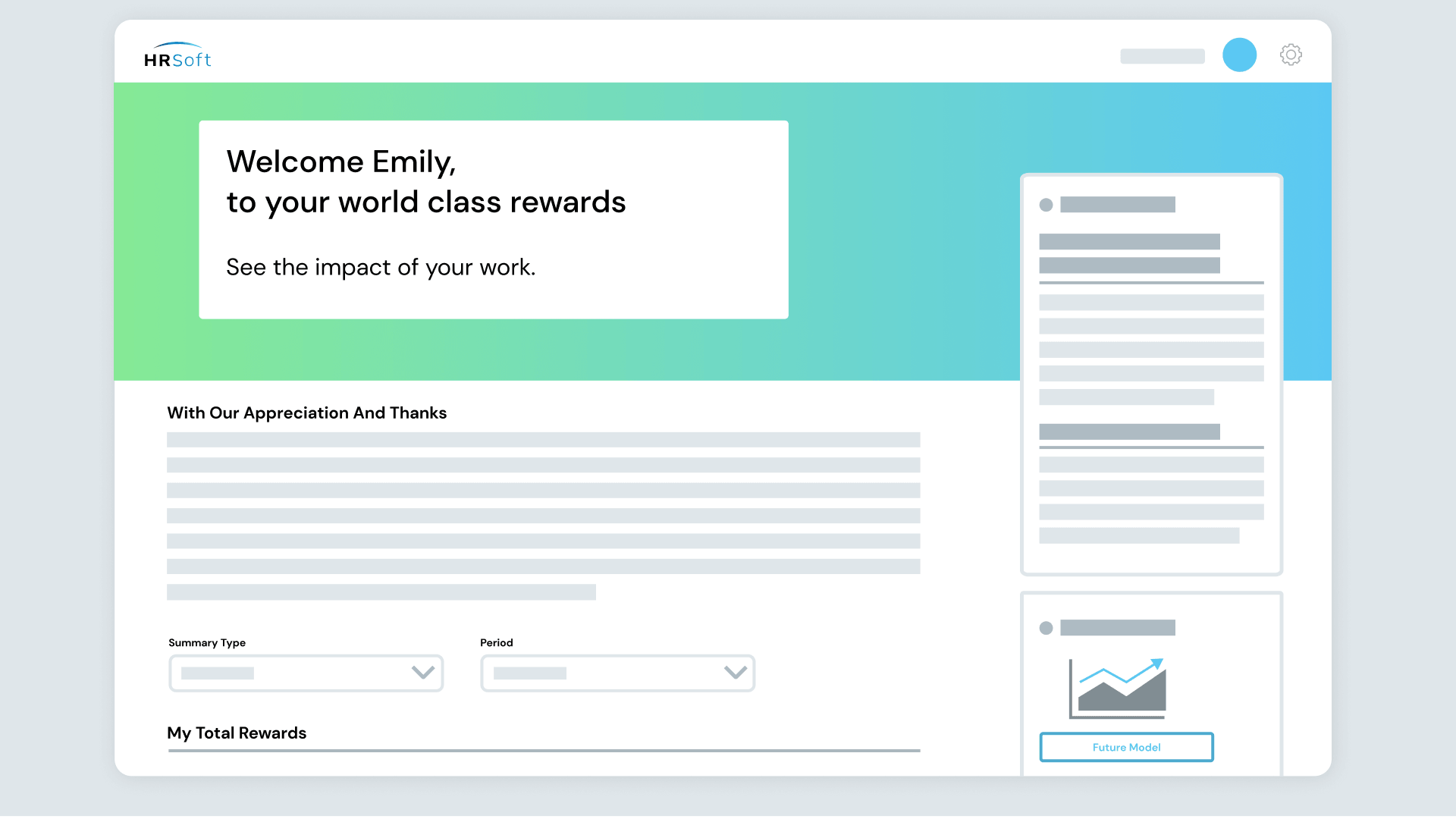 Screenshot of the HRSoft Total Rewards experience welcome screen