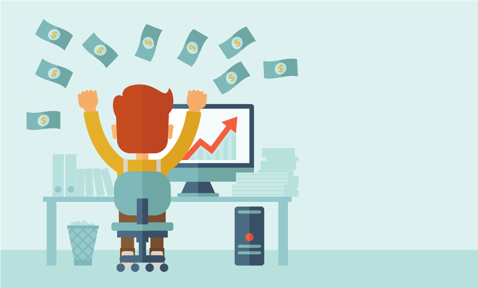 Illustration of successful businessman making money