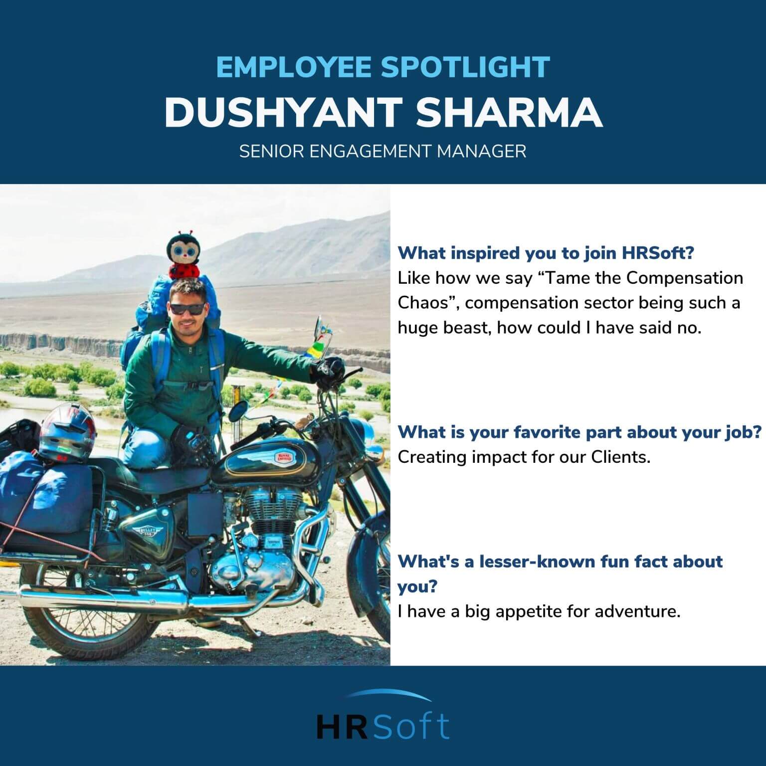 Employee spotlight graphic for Dushyant Sharma