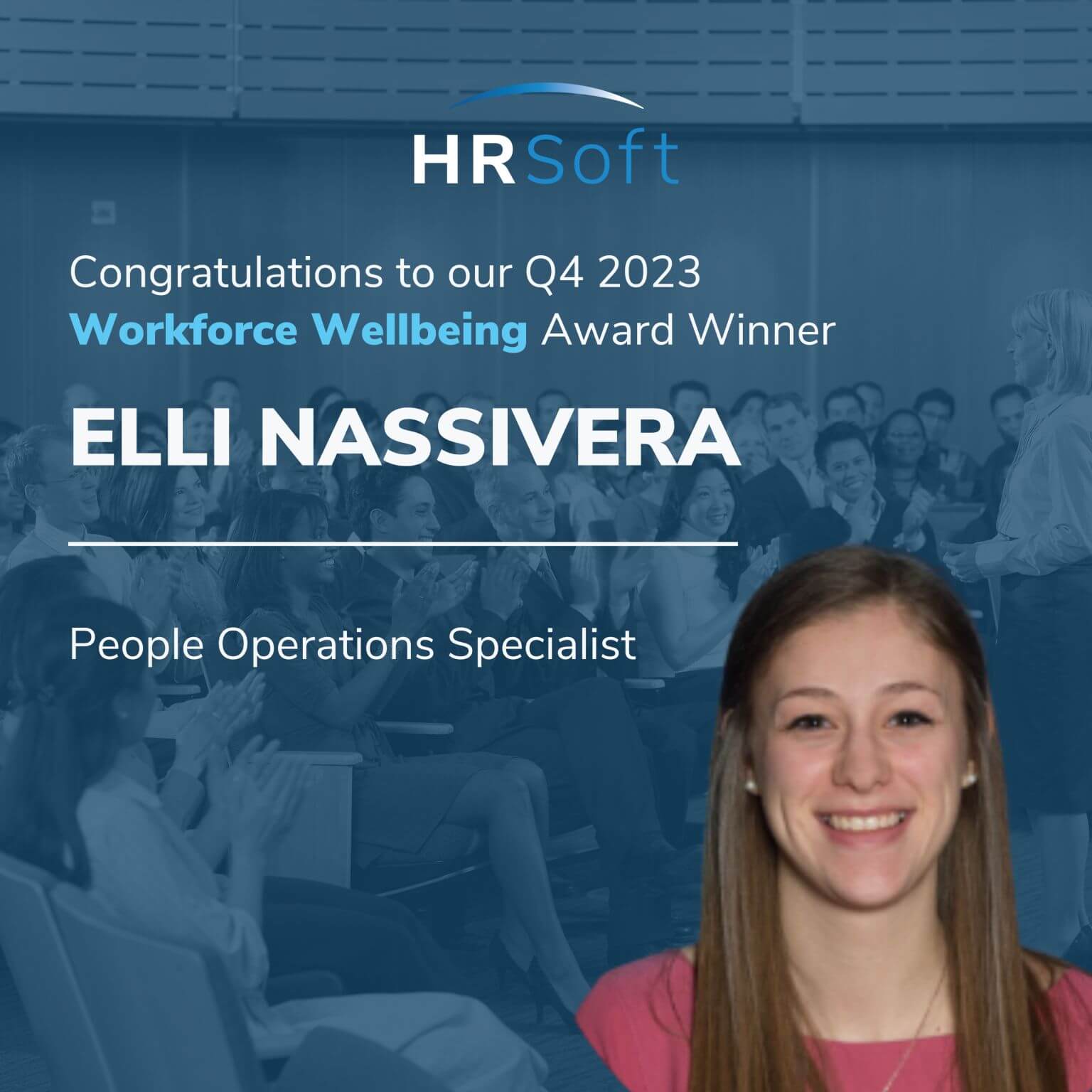 HRSoft Q4 2023 Workforce Wellbeing Award Winner graphic for Elli Nassivera