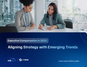 Cover of the HRSoft playbook 'Executive Compensation in 2025: Aligning Strategy with Emerging Trends'