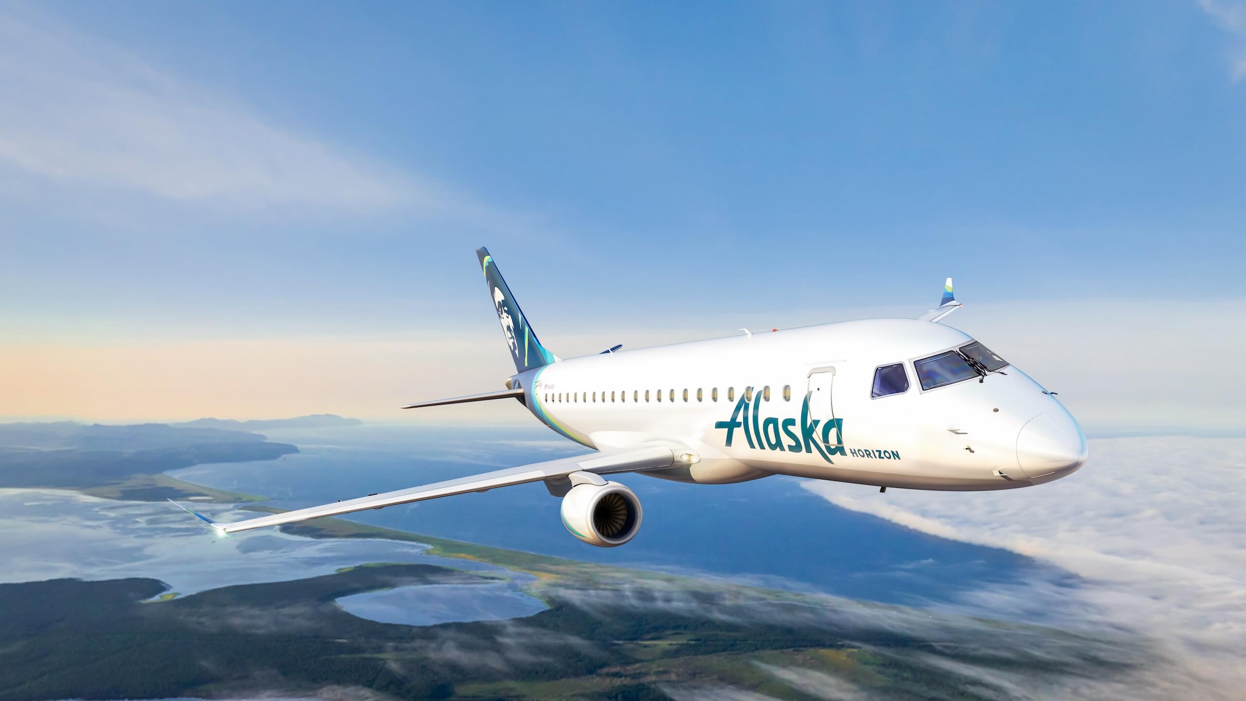 Alaska Airlines Embraer E175 regional jet in flight