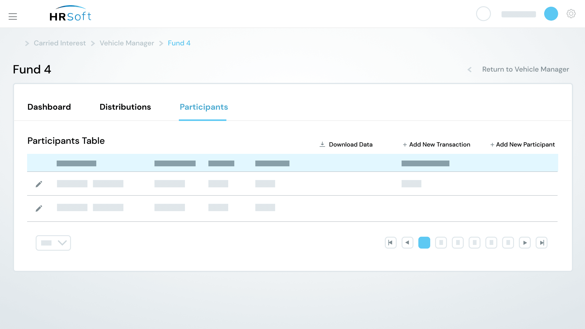 Screenshot of the HRSoft Carried Interest participants screen