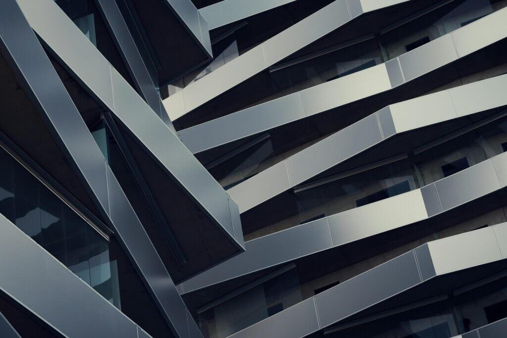Abstract angular metallic facade of a modern building